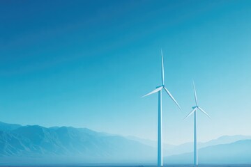 Obraz premium minimalistic landscape showing wind turbines on horizon capturing renewable energy symbols with vast clear sky