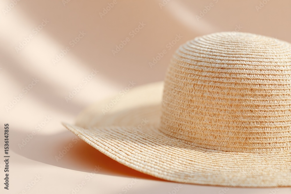 Poster minimalistic representation of sunhat casting soft shadow on pale backdrop