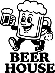 Retro Beer Bar with Quirky Characters – Vintage Pub Illustration