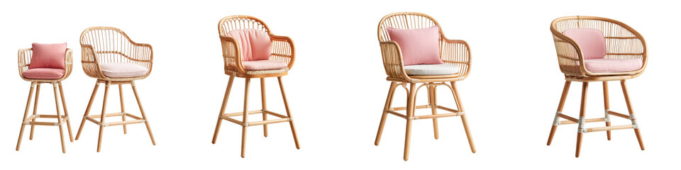 Fototapeta premium Wicker and rattan barstools and chairs in a modern home setting
