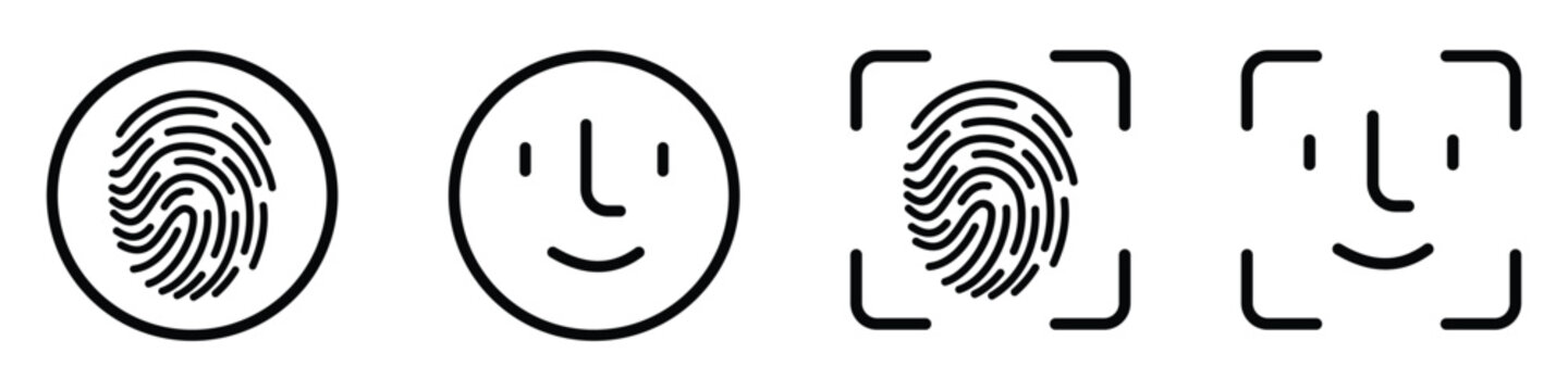 Touch ID and Face ID Vector Icons &ndash; Mobile Security Biometric Authentication Set, Vector illustration. 