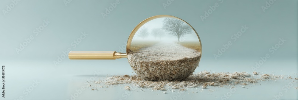 Aufkleber nutrient profile soil analysis with magnifying glass on textured sample emphasizing organic composit
