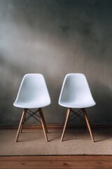 Minimalist Modern Chairs Positioned for Dialogue in Textured Room, Conceptual Therapy Setting Emphasizing Reconciliation and Mindful Communication