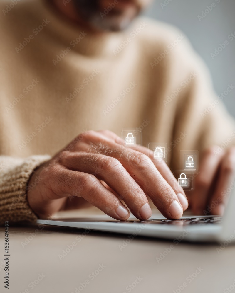 Poster multifactor cyber security concept with transparent 2fa shield icons on laptop and mobile in modern 