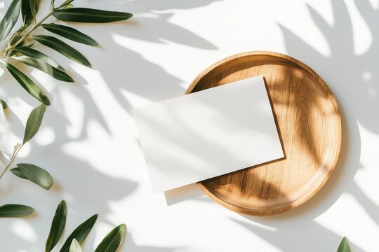 Flat Card Invite. Tropics Wedding Invitation Collection Mock-up with Olive Tree Branches Silhouette