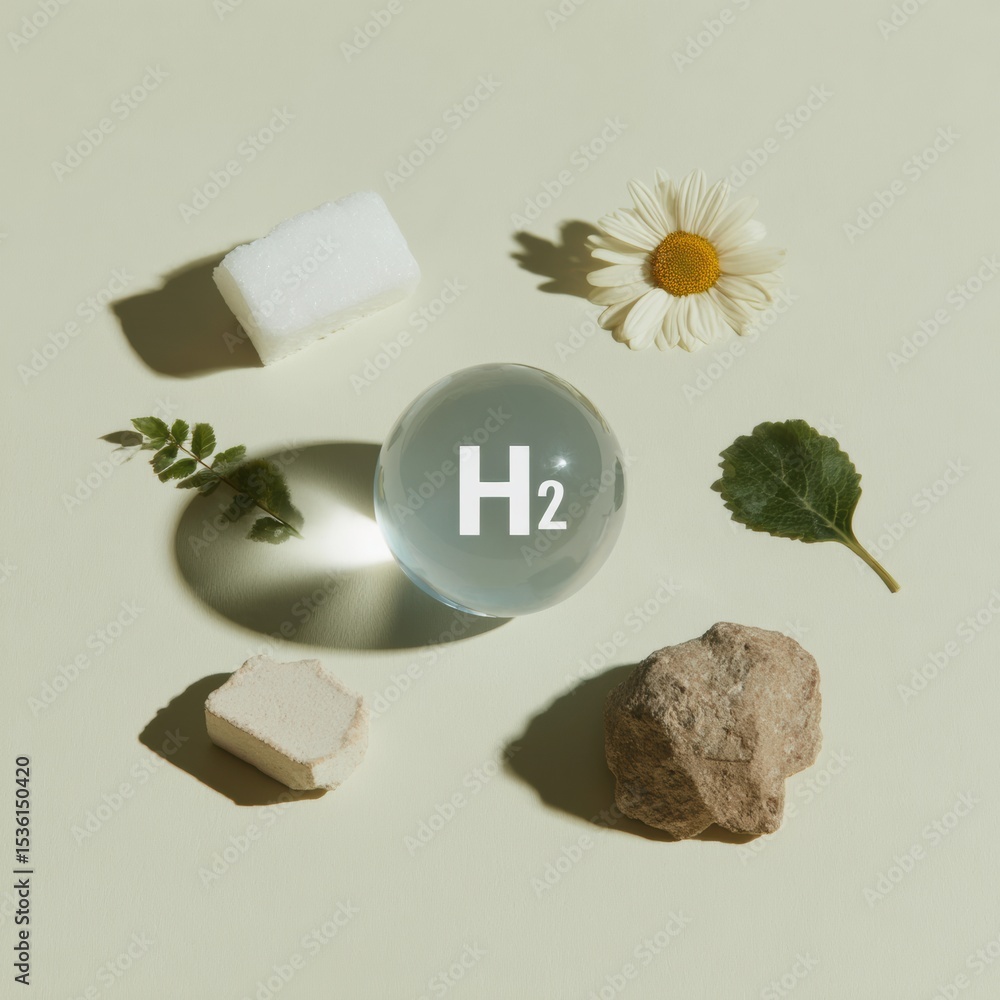 Aufkleber clean hydrogen energy concept with crystal globe and natural elements highlighting sustainable clima