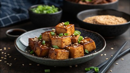 Delicious Sesame Glazed Tofu Cubes Perfect for Vegan Asian Cuisine