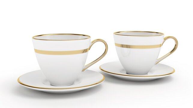  Luxury decorative coffee cups elegantly isolated on a pristine white background, showcasing intricate patterns and premium finishes. Perfect for high-end kitchen styling, home decor, or gourmet bever