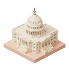 Isometric 3D model of the US Capitol Building in Washington, DC with a minimalist base.