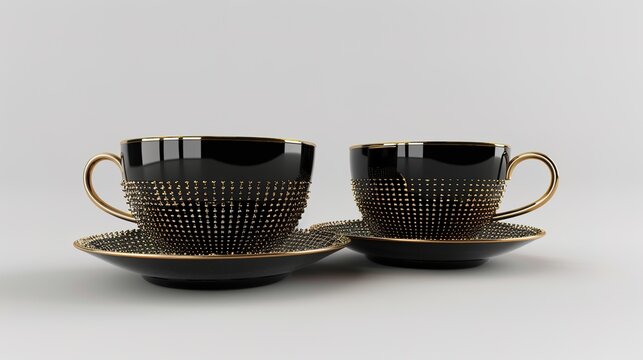  Luxury decorative coffee cups elegantly isolated on a pristine white background, showcasing intricate patterns and premium finishes. Perfect for high-end kitchen styling, home decor, or gourmet bever