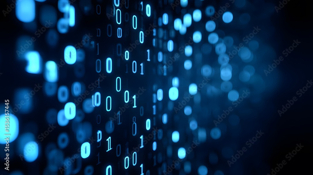 Poster binary code stream with blue light effects