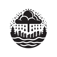 rainy weather vector silhouette clip art logo design illustration