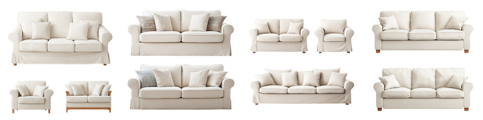 Fototapeta premium A collection of various living room furniture arrangements long title A diverse selection of contemporary neutral toned