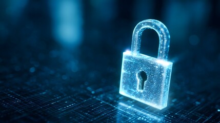 Glowing digital padlock symbolizing cybersecurity on a circuit board background