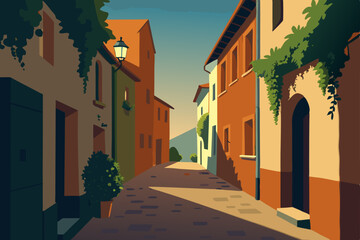 quiet alley in an old european town  with ivy 