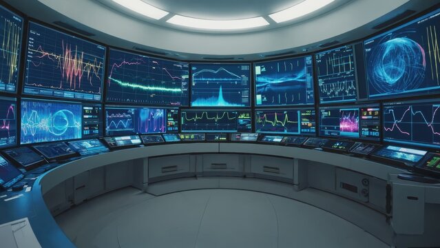 Data analysis event in control room high-tech environment interactive visualizations strategic insights - Powered by Adobe