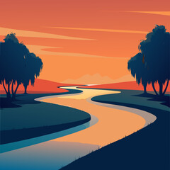 serene river bend with willow trees and a soft 