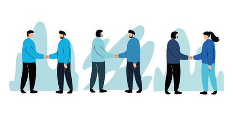 Business People Shaking Hands – Flat Office Illustration Set