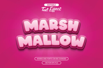 Marshmallow editable text effect with 3d pink text 