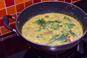 Green Curry with Salmon Fish. A Thai green curry with salmon