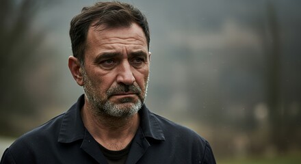 Portrait of a man with a pensive expression, outdoors