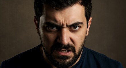 Obraz premium Angry Man Portrait: Intense Facial Expression in Low Light