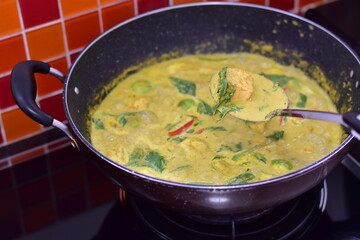 Green Curry with Salmon Fish. A Thai green curry with salmon