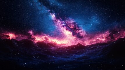 Obraz premium Starry night landscape with vibrant nebula