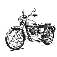 Fototapeta premium Classic vintage motorcycle silhouette illustration in black and white ideal for retro designs and transportation related themes