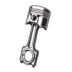 Detailed silhouette illustration of a piston and connecting rod component representing automotive engine mechanics and engineering