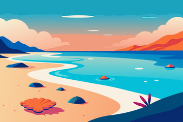 vibrant coral beach with tide pools and seashells .svg