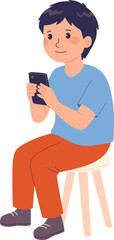 Boy Sitting and Using Smartphone

