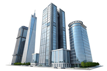 Obraz premium Futuristic office skyscrapers isolated on transparent PNG.