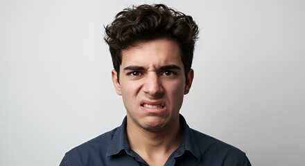 Portrait of a young man making a disgusted face