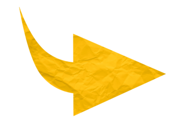 Yellow crumpled paper arrow isolated on transparent background
