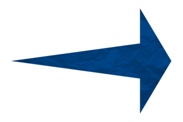 Blue crumpled paper arrow isolated on transparent background