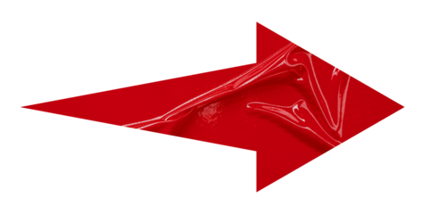 Red crumpled paper arrow isolated on transparent background