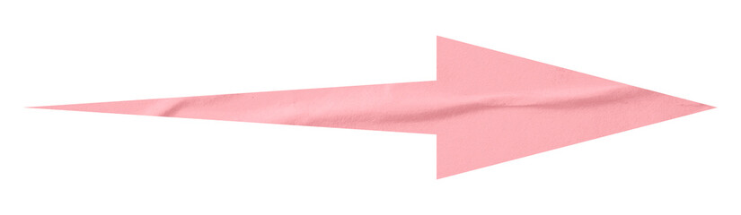 Pink crumpled paper arrow isolated on transparent background