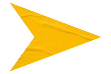 Yellow crumpled paper arrow isolated on transparent background