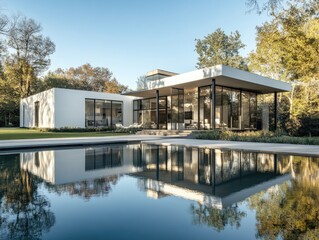 Obraz premium Modern house reflects in pool