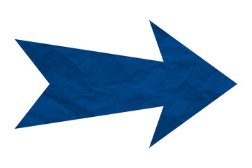 Blue crumpled paper arrow isolated on transparent background