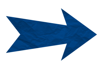 Blue crumpled paper arrow isolated on transparent background