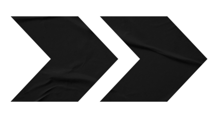 Black crumpled paper arrow isolated on transparent background.