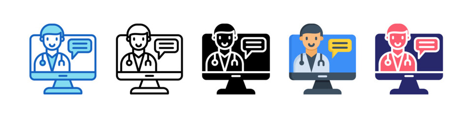 Doctor Consultation Multiple Style Icon Set Collection.