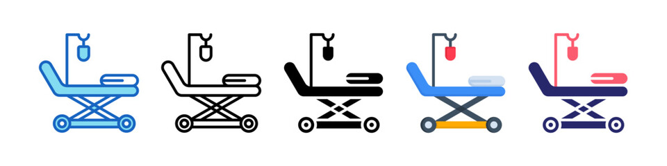 Hospital Bed Multiple Style Icon Set Collection.