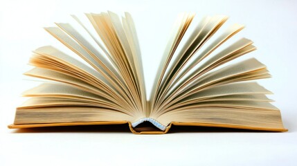 Fototapeta premium Open book, pages fanned out, light gold cover