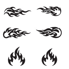 Obraz premium Black and white silhouette fire flames set perfect for decorative design elements and tattoo concepts on white backgrounds.