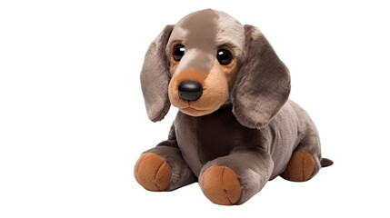 Adorable Dachshund Plush Toy Soft Brown Puppy Dog Isolated on transparent background.