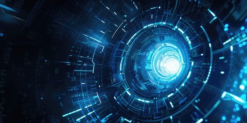 Obraz premium Abstract blue background with a glowing network connection, depicting a global communication technology concept.