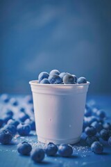 Faintly visible blueberries in a yogurt cup